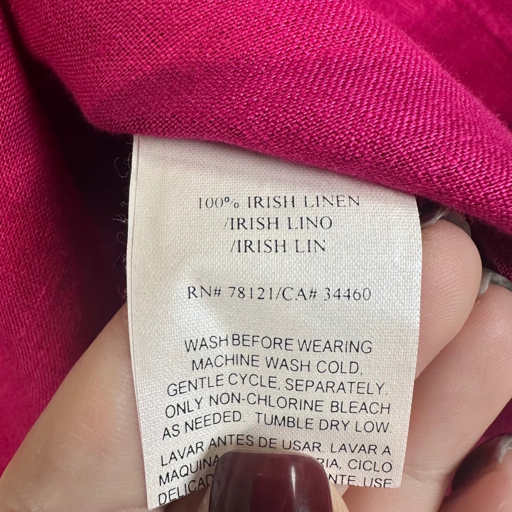 EILEEN FISHER Petite Magenta Pink 100% Irish Linen Button Front Shirt - Picture 4 of 6